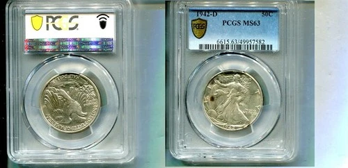 1942 D WALKING LIBERTY SILVER HALF DOLLAR PCGS GRADED MS63 7098T