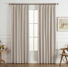 Gleantdeco 120" Long Natural Linen Pinch Pleated 100 Blackout Curtains