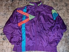 Vintage 90s Bovattini Windbreaker Jacket Womens M Purple Colorblock Cropped