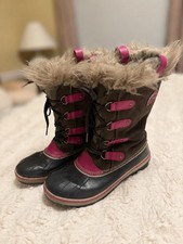 SOREL NORI YOUTH FAUX FUR SUEDE LEATHER WATERPROOF SNOW WINTER BOOTS SIZE 7
