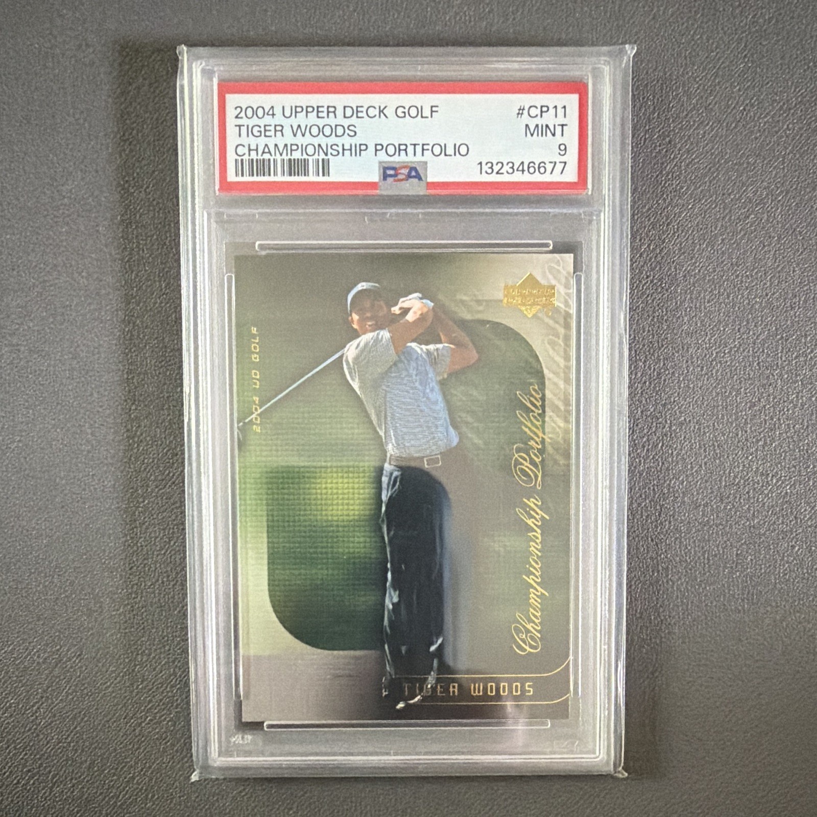 Tiger Woods PSA 9 Lot (2) 2004 Upper Deck Golf #57 & Championship Portfolio CP11 view 3