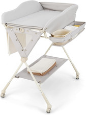 Fasciatoio Pieghevole Mobile per Neonati Con Vaschetta Bagnetto, Cestino Portaog