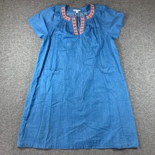 Go Softly Chambray House Dress Womens Large L Embroidered Short Sleeve