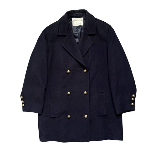 Vintage Jaeger Wool Cashmere Coat Womens UK 14 Gold Buttons Double Breasted