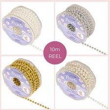 6mm Pearl Bead on a String 10m Reel Chain Round Trim Ribbon