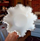 RARE Vintage Antique 8" Fenton Silvercrest Silver Crest Ruffled Glass Bowl Milk