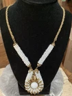 Vintage Signed Miriam Haskell Gold Tone & Seed Bead Starburst Necklace
