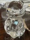 Vintage Fenton Art Glass Clear March Birthday Bear Figurine w/Blue Heart