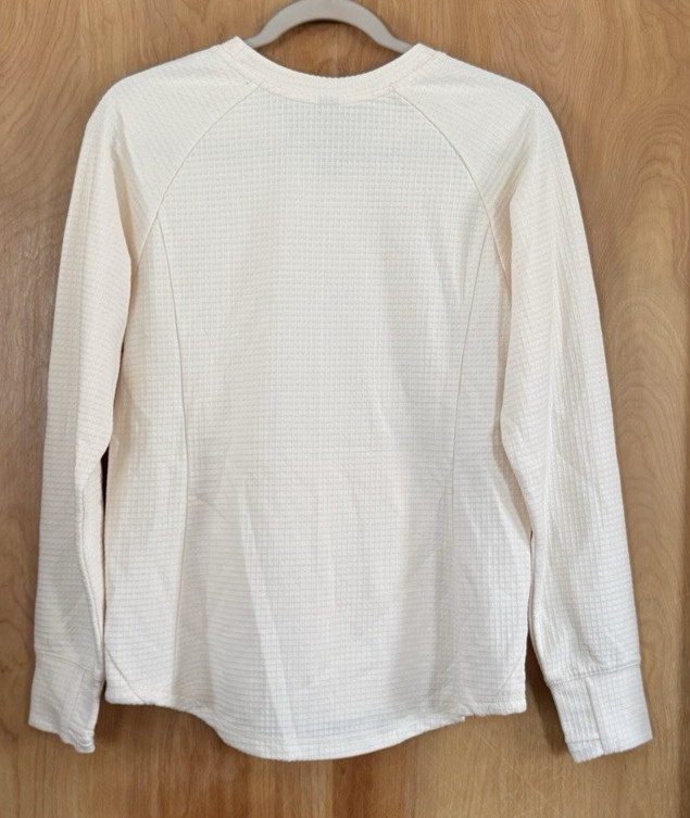 Sae-A Active Womens Grid Jacquard Fleece Pullover Top Size M Off White Cream NWT thumbnail 2