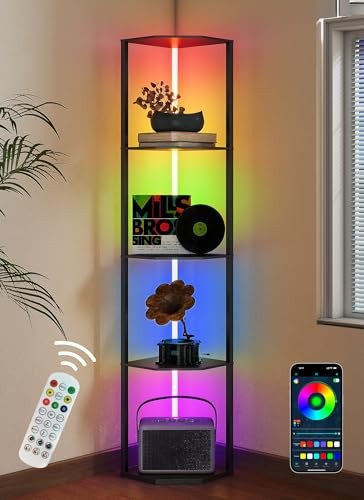 Corner Floor Lamp with Shelves, 5 Tiers Corner Shelf with Multiple Color LED - Picture 8 of 8