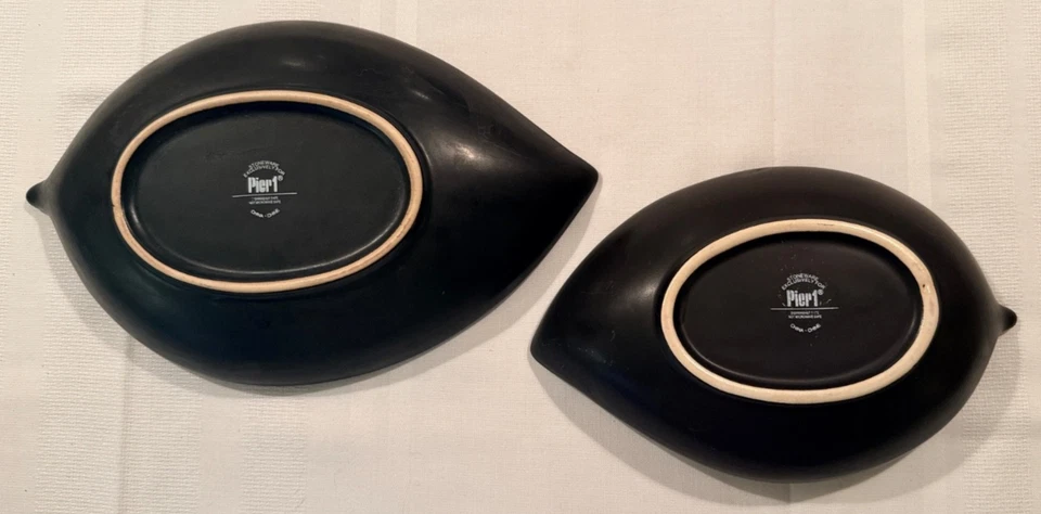 Juego de 2 Bandejas Relish Pier 1 Hoja Tazón Plato Verde y Verde Azulado Gres 9", 7" Foto 4 de 4