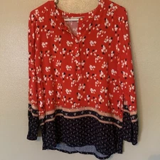 Loft Multi Print Red Long SleevesTop Size M