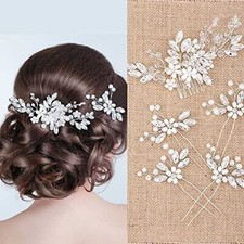 5 Pieces Wedding Hair Comb Bridal Hair Pins Crystal Pearl Hair Silver