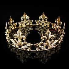 Men's Imperial Medieval Fleur De Lis Gold King Metal Crown 5.5cm Tall 56.5cm Cir