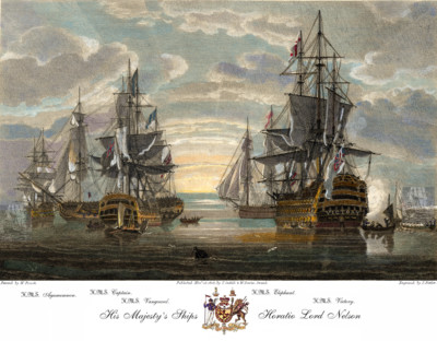 HMS Victory & Admiral Lord Horatio NELSON SHIPS color engraving print a Viscount