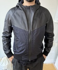 Givenchy logo print hooded jacket M 48 size , lambskin leather, black/blue