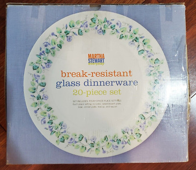 Martha Stewart Morning Glory Break-Resistant Glass Dinnerware Set of 12 BNIB