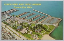 Transport~Air View Clinch Park Yacht Harbor Traverse City MI~Vintage Postcard