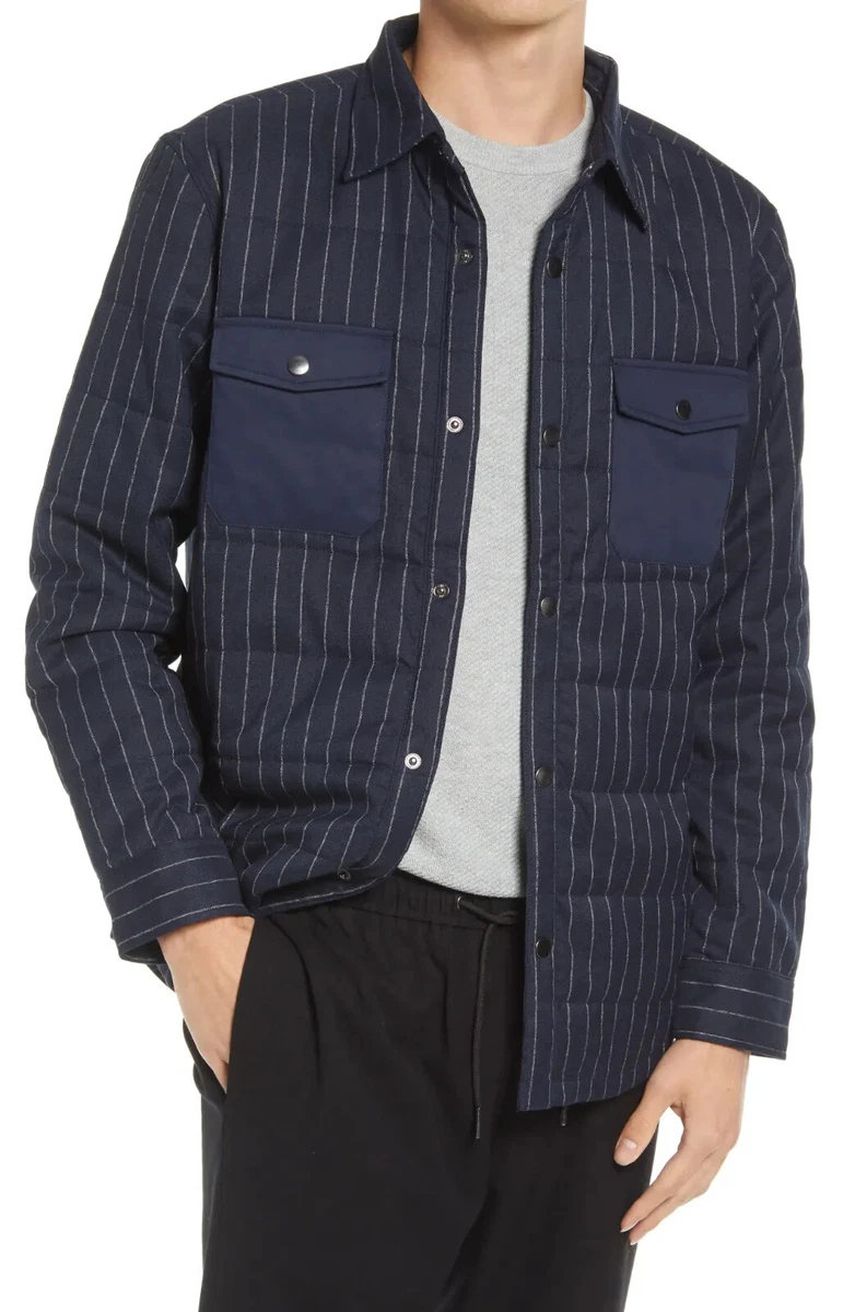 Open Edit BNWT Mens Pinstripe quilted shirt Jacket sz Large NEW navy blue