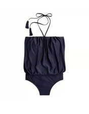 J. Crew Draped Blouson One Piece Swimsuit Women's Plus Sz 24 Black Halter NEW