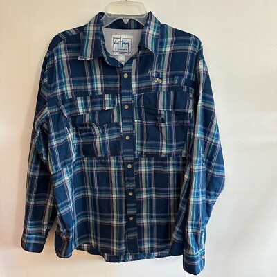 Guy Harvey Aftco Men's Button Shirt Fishing Vented Blue Plaid Size M  Swordfish | eBay