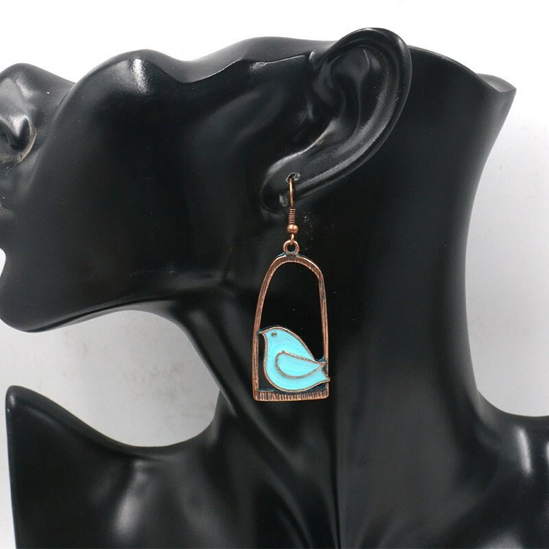 Moda Mujeres Vintage Pendientes Bohemios Bronce Envejecido Asimétrico Jaula de Pájaros 1336 Foto 4 de 4