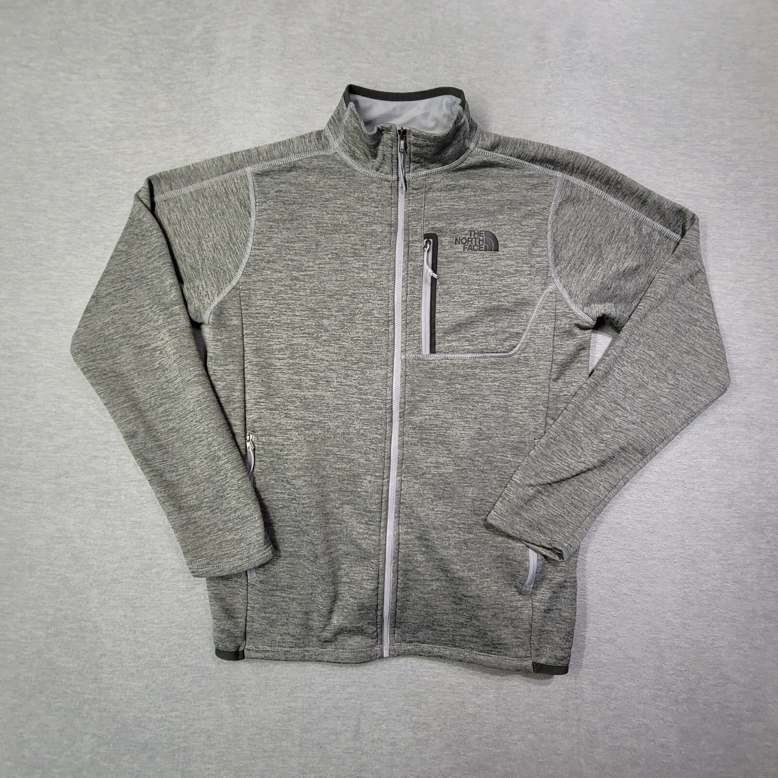 The North Face Mens Small Gray Stretch Zip Mock Neck Jacket with Chest Pocket