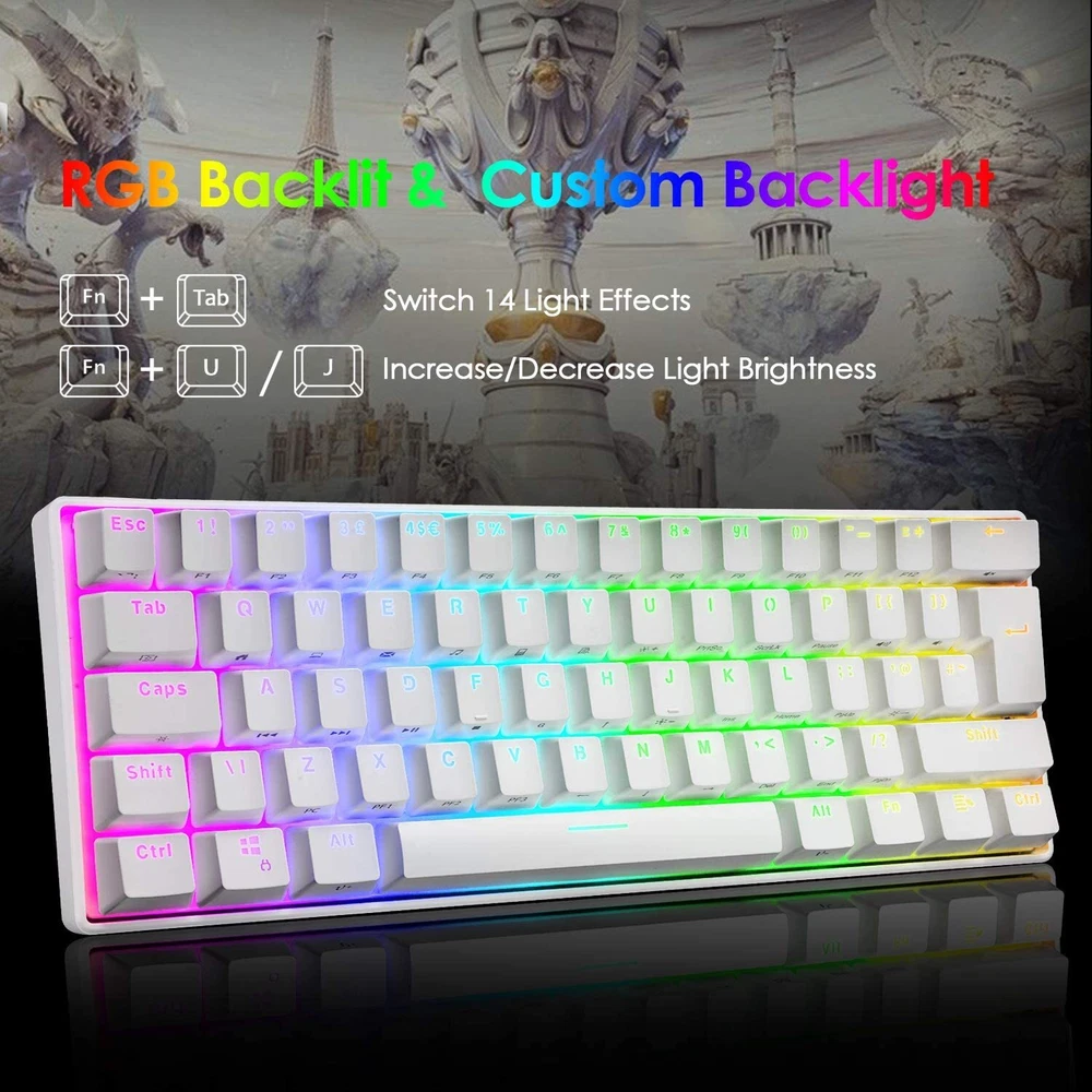 Compact 62-Key Wired Mechanical RGB Gaming Keyboard Compatible with PS4
