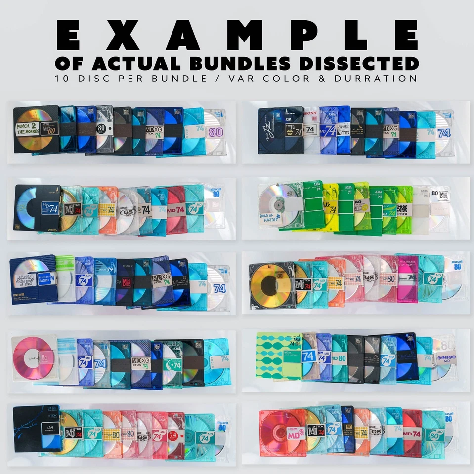 10 ☉ TEN disc VARIETY PACK of MDs minidisc ⏏︎ 60/74/80 MIN [bulk $1.82 / DISC] - Image 2 of 4