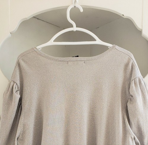 Apostrophe Plus Size 24-26W Cardigan Silver Metallic V-Neck Button Front Sweater - Picture 10 of 12