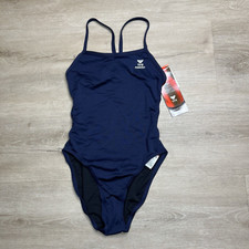 TYR Durafast Stretch Thin X-Back One Piece Swimsuit Navy Womens Size 34 NWT