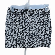 H M Black and White Leopard Print Cotton Blend Skirt Size 8