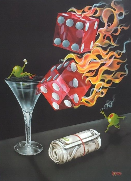 Michael Godard Shoot the Wad Casino Dice Martini Olives Original