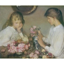 Two Girls arranging roses - G Clausen Medici Print