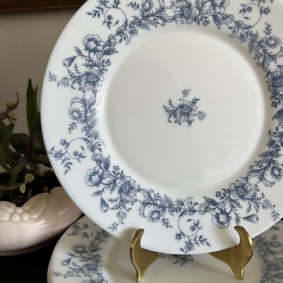 レア◆クリームウェアオーバルパニエ皿レリーフ雅姫オクトゴナルファイアンスフィーヌ Arcopal France GLENWOOD Blue White Floral Glass Luncheon Salad