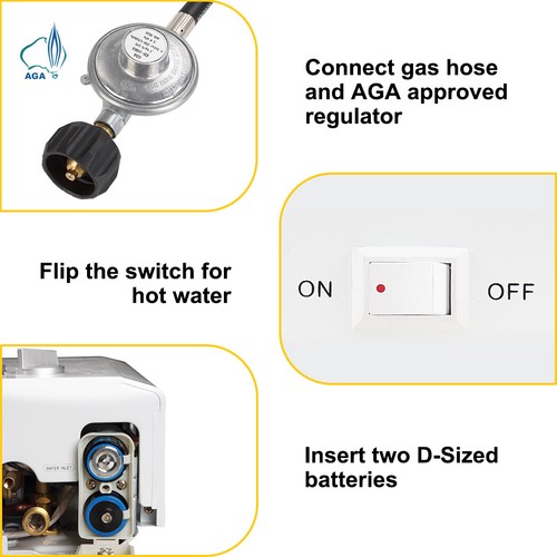 CAMPLUX Gas Hot Water Heater LPG Portable Instant Camping 2 Shower Head