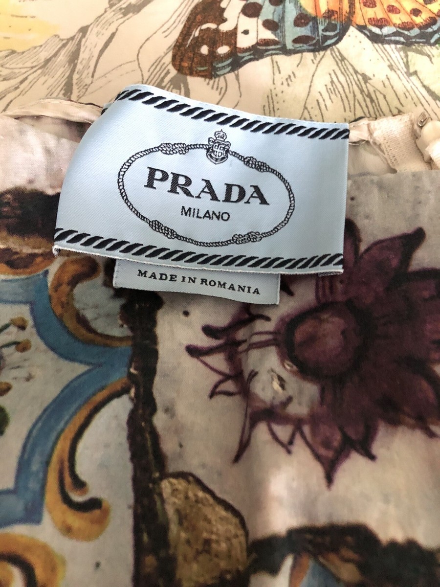 Prada Flower Art Design Short Sleeve Dress Blue Purple Women