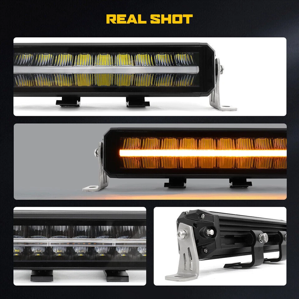 12 22 32 42 52inch Amber/White DRL LED Light Bar Combo Offroad Driving Truck SUV - Image 4 of 4