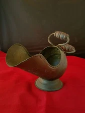 Brass Sugar Candy Bowl Scuttle w/ 2 Handles Stand 7.5x3.25x5.5" Antique Vintage 