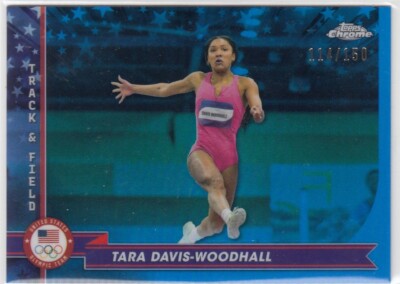 2024 Tara Davis Woodhall Topps Chrome Olympics BLUE REFRACTOR /150 - #197 Track