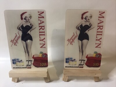 Marilyn Monroe 2er Set Telefonkarten. Weihnachten in voller Länge im Badeanzug. HTF.