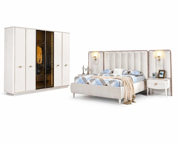 Schlafzimmer Bett+Nachttische Komplettes Moderner Design Kleiderschrank-image