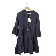 Quince 100% Organic Cotton Gauze Long Sleeve Tiered Mini Dress Indigo M