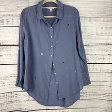 Sundry Gauzy Blue Daisy Flowers embroidered button down top size 1 Or Small