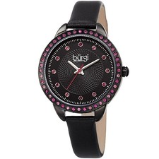 Burgi BUR161BK Swarovski Crystals Black Leather Strap Womens Watch
