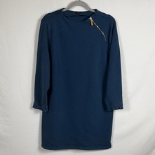 Talbots Blue Long Sleeve Cotton Dress. Gold zipper. Ruffle cuff. Womens Size 1XP