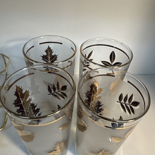 Vintage MCM Libbey Golden Foliage (8) 12 1/2 oz Glasses with Caddy 1950's - Picture 9 of 20