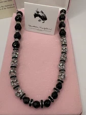 Camrose & Kross Audrey Hepburn 42 Inch Necklace Black Silver & Glass Rhinestone