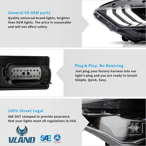 Juegos de 2 pares de faros LED VLAND + luces traseras LED transparentes para Ford Mustang 2015-2023 - Imagen 5 de 24