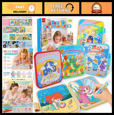 4 Pack Reusable Water Painting Books - Mess-Free Magic Coloring for Kids 3-5